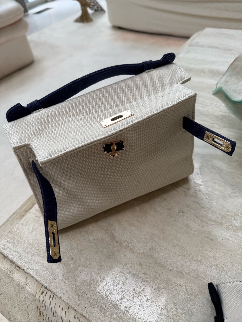 Boatkin Canvas Clutch Bag with Navy Trim - Picture 2 of 3